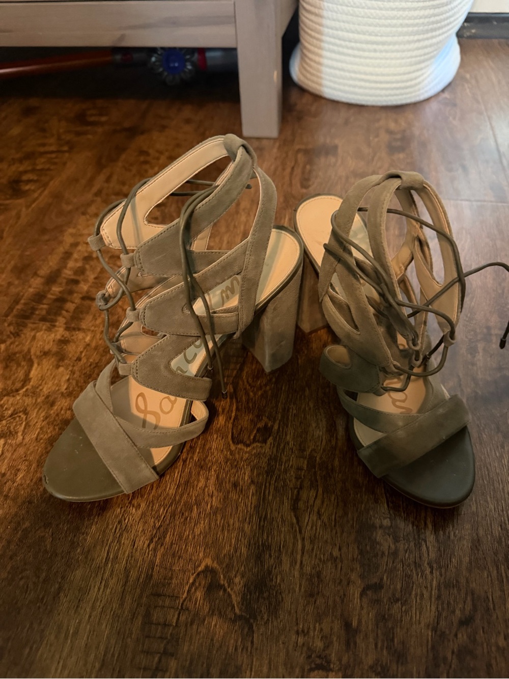 Sam Edelman Olive Suede Lace-Up Block Heels